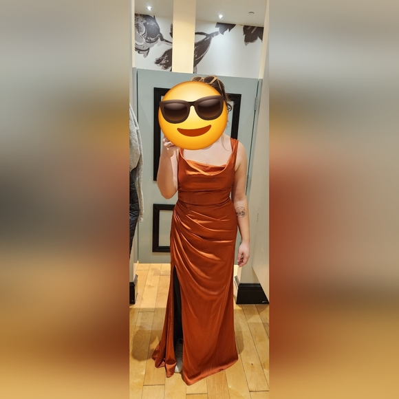 Cinderella Divine Burnt Orange Cowl Neck Gown - Picture 5 of 5